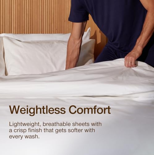 Image of Coop Home Goods Cotton Percale Bed Sheet Set Full, White, Crisp 100% Cotton Sheets for Hot Sleepers, Breathable Deep Pocket Queen Sheets and Pillowcase Set, Oeko-TEX Certified
