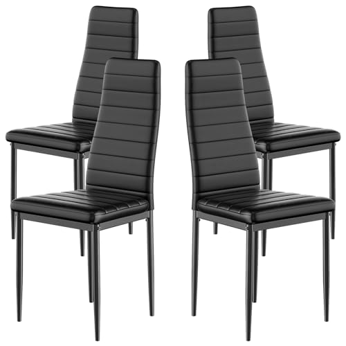 buybyroom Juego de 4 sillas de comedor, sillas de cocina modernas con patas de metal, sillas acolchadas, fáciles de montar, adecuadas para comedor, sala de estar, cocina y oficina, color negro