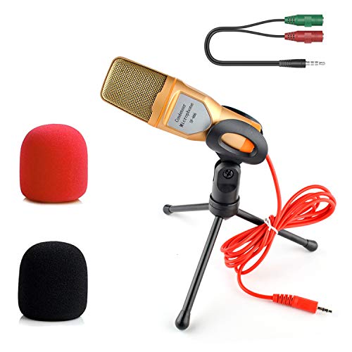 STAYOUNG Micrófono Condensador con Divisor De Audio Y Antipop, Micrófono Condensador Semiprofesional con Tripié, Micrófono de 3.5 mm Compatible con PC para Videoconferencias, Podcasts, Videoblogs