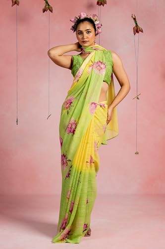 Image of MIRCHI FASHION Saree for Woman Georgette Floral and Leaf Printed | Elegant Farewell and Ceremonial Women's Sari with Blouse Piece