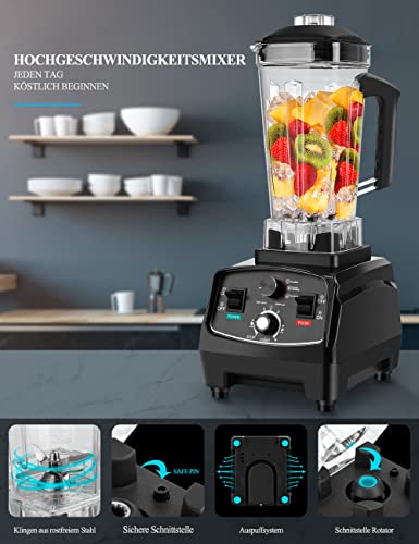 WEONESEE Hochleistungsmixer, Profi Smoothie Maker 2000W 2L, für die Küche mit, Standmixer Profi Mixer Blender mit variabler Geschwindigkeit für gefrorene Früchte, Eis, Gemüse, Shakes und Smoothies – Bild 5