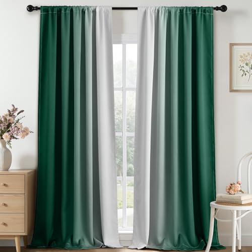 Yakamok Dark Green Blackout Ombre Curtains 95 inches Long for Living Room
