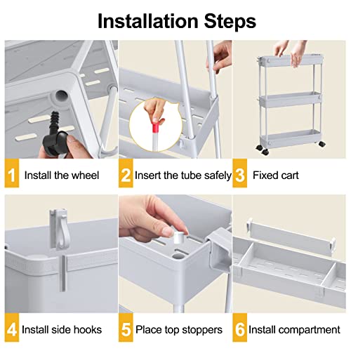 Image of SPACELEAD Slim Storage Cart 4 Tier,Bathroom Organizer Rolling Utility,Mobile Shelving Unit Slide Out for Office, Kitchen, Laundry Room & Narrow Places,Gray