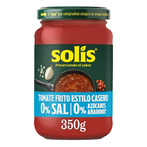 SOLIS Tomate Frito Estilo Casero 0% Sal y Azúcares Añadidos Frasco Cristal, Sin Gluten, 350g