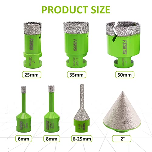 Image of Diamond Core Drill Bits Set - 6 /8 /25 /35 /50mm+6-25mm Hole Saw Kit with 2 inch Tile Chamfer Bit for Porcelain, Ceramic, Granite, Marble