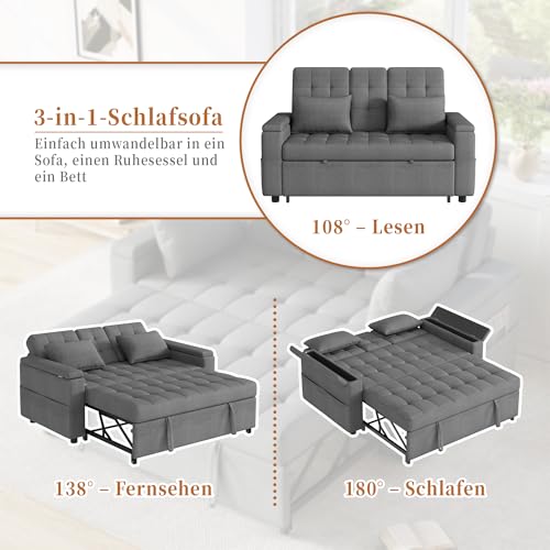 Sofá cama de 2 plazas con almacenamiento y respaldo ajustable gris para salón 6