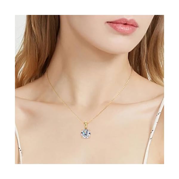 14K Solid Yellow Gold Moissanite Pendant with Sterling Silver Chain, 2.0CT 8mm Round Cut Solitaire Moissanite Necklace Fine Jewelry Anniversary Birthday Christmas Gifts for Women Her Wife - Image 3