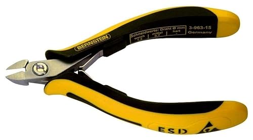 Bernstein Werkzeug Seitenschneider Technicline mit schmalem abgerundetem Zangenkopf, völlig ohne Wate, ableitfähige zweifarbige Handschutzhüllen, 120 mm, 3-963-15