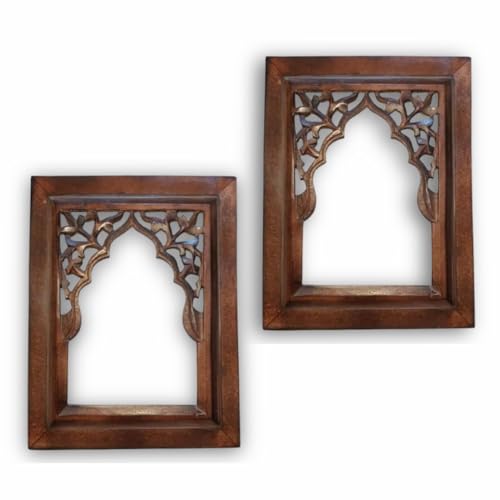 Best Decorative Wall Mirrors: Frameless vs Framed 71 Set of 2 Hand Carved Wooden Jharokha Wall Mirror Frame-Traditiona...