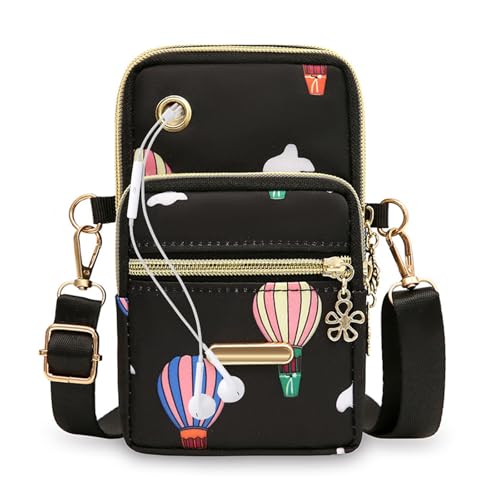 Small Crossbody Bag for Women, Lightweight Nylon Phone Purse Adjustable Strap 3 Zipper Pockets for Travel Shopping Daily Use