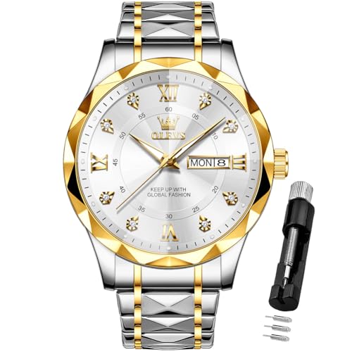Image of OLEVS Watches for Men Luxury Diamond Casual Large Dial Watches Stainless Steel Waterproof Business Dress Analog Luminous Date Mens Watches