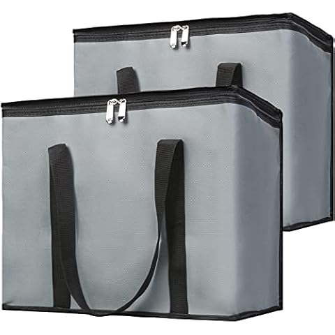 Bodaon 2-Pack Insulated Reusable Grocery Bag with Zippered Top, X-Large Frozen Foods Cold, Cooler Shopping Accessories, Insullated Bags, Dark Grey Cover