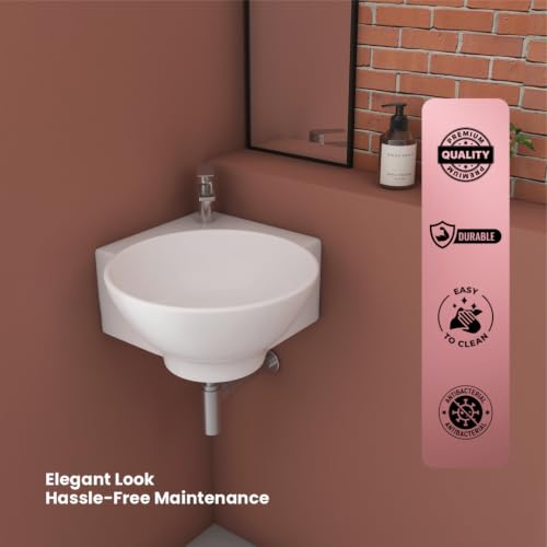 Image of Corner Sink Wall Hung Mounted Wash Basin for Bathroom Corner Basin - White