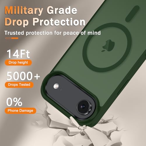 Image of YENAPOON for iPhone Air Case, Matte Magnetic Phone Cover [with 1 Screen Protector] [Support for MagSafe] [Shockproof Military Grade Protection] Translucent Frosted Back, Sage Green