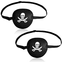 Tinoaly 2pcs Pirate Eye Patch, Skull and Crossbone Eye Patches Mask for Kids Adults Adjustable Reusable Pirate Party Favors Accessories for Halloween Costume