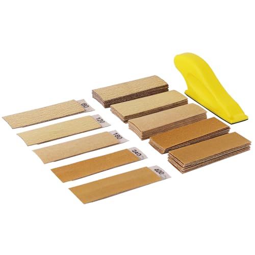 Mini Sander Kit of Detail Hand Sanding Tools and 50 PCS 80/120/180/240/400 Grit Wet Dry Sandpaper Assortment Pack for Wood Furniture, Small DIY Projects and Crafts Polishing
