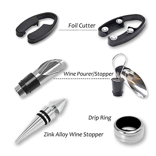 Kato Wine Accessories Gift Set - Wine Bottle Corkscrew Opener Kit, Drip Ring, Foil Cutter And Wine Pourer And Stopper In Novelty Bottle-Shaped Case Valentine's Gift, Black #TOP2