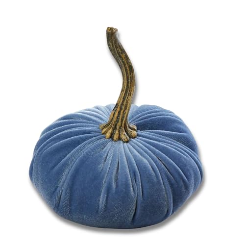 Your Heart's Content Slate Blue Small Velvet Pumpkins, Dusty Blue Wedding Decor, Spring Bowl Fillers, 2026, Trendy Nursery Shelf Decor Boy, Aesthetic (Slate Blue)
