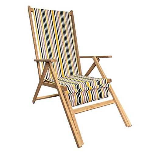 Marvin Sedia A Sdraio Relax In Legno Tela Reclinabile Pieghevole Regolabile Richiudibile Salvaspazio Prendisole Portatile Braccioli Poggiapiedi Da Mare Giardino Campeggio Esterno (Multicolor 1)