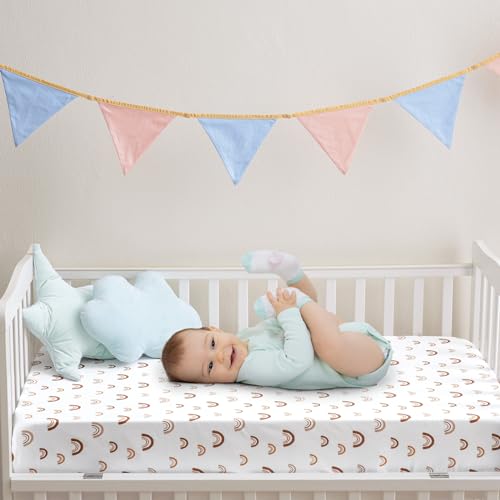 Image of PHF 3 Pack Soft Rainbow Crib Sheets Fitted, Silky Comfy Breathable Baby Sheets for Boys Girls Neutral, 28x52 Inches Fits Standard Crib and Toddler Mattresses, Rainbow