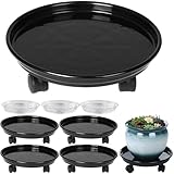 Circloophs 5 Packs Plastic Plant Caddy with Casters 12' Heavy-duty Plant Dolly Rolling Plant Stand with Wheels for Moving Heavy and Large Plant Pot Saucers Plant Rollers Indoor and Outdoor, Black
