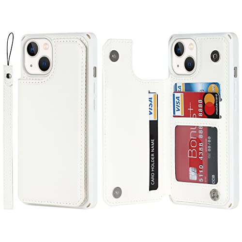Étui portefeuille iPhone 13 blanc Cavor avec porte-cartes et cordon antichoc