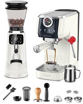 Tuni E2 58mm Espresso Machine with G2 Ivory Conical Burr Coffee Grinder