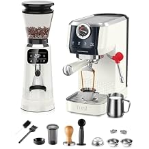 Tuni E2 20Bar Dual Boiler Espresso Machine with G2 70 Grinding Settings Conical Burr Coffee Grinder Ivory Combo Set | Professional Home Barista Kit