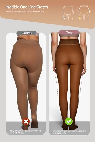 Vertvie Women's Fleece Lined Tights Sheer Fake Translucent One Seam Warm Pantyhose Thick High Waisted Thermal Leggings Winter2