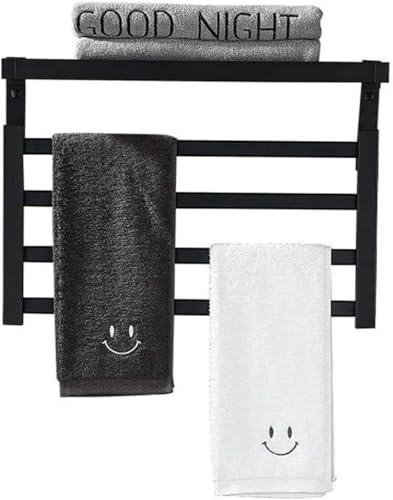 Calentador de toallas negro de 58,5 x 39 cm de pared y suelo con tendedero