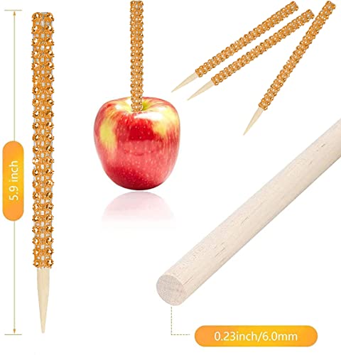 24 Pack Bling Candy Apple Sticks and Bags Kits, Caramel Apple Wooden Skewers, Bamboo Decorative Sticks for Rice Krispie Treat Cookie Cake Pop Corn Dogs with Glass Wrapper Glitter Ribbons Tie Christmas