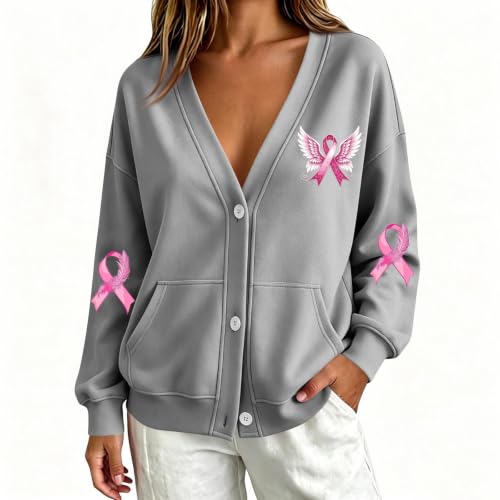 Breast Cancer Sweatshirt Cardigan for Women Button Down Fleece Sweatshirt - image 3
