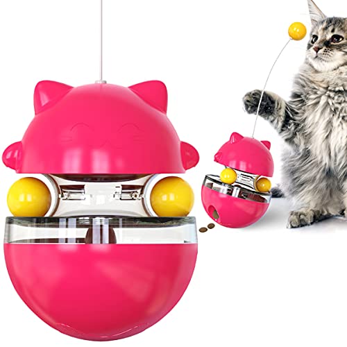 Pets Cats Interactive Indoor Toys, Pet Kittens Colorful Multi-Functional Play Game for Fun and to Relieve Pressure, with Food Leakage, Transfer Suction Cup Ball Toy, Tumbler and Funny Bar (Rose) -  CALOPET