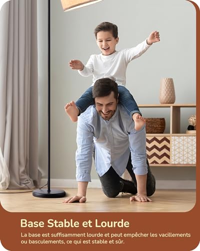 Lampadaire sur pied lin beige tête rotative 160cm EDISHINE