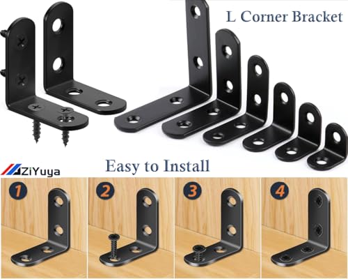 ZiYuya Winkelverbinder, Metallwinkel 90 grad Edelstahl Winkel Klammern L-Form Rechtwinkliges Edelstahl Ecke Klammer Möbel für Bracket Möbel Tabelle schwarz, 20 Stück, 20 mm x 20 mm
