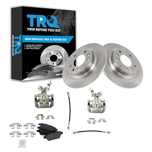 Image of TRQ Rear Brake Pad and Rotor Set Semi Metallic Rotors Calipers Hoses | For 2006-2009 Ford Fusion Lincoln MKZ Mercury Milan 2006-2008 Mazda 6 2006 Lincoln Zephyr
