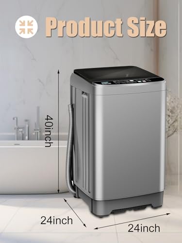 Image of KRIB BLING Full-Automatic Washing Machine with LED Display 25 lbs Portable Washer 10 Wash Program & 8 Water Level Drain Pump Ideal for Camping, Apartment, Dorm Grey