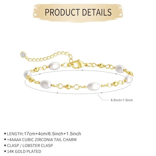 NECOCY 14K Gold Plated Pearls Bracelet for Women Dainty, Trendy Beaded Bracelet Elegant Tiny Simple Pearls Jewelry Gift Wedding Mother Day Bridesmaid Birthday Party Trending 2025 Winter Christmas by NECOCY - Used condition - Image 6