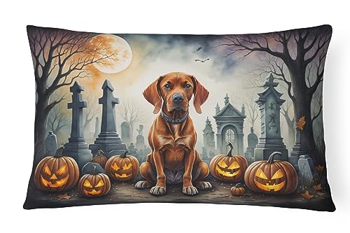 Caroline's Treasures DAC2056PW1216 Vizsla Spooky Halloween Fabric Decorative Pillow Machine Washable, Indoor Outdoor Decorative Pillow for Couch, Bed or Patio, 12HX16W