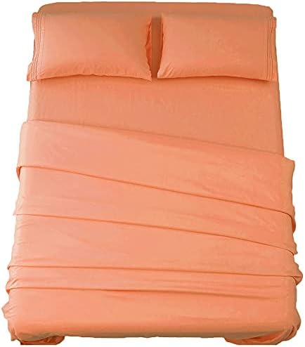 SONORO KATE Bed Sheet Set Super Soft Microfiber 1800 Thread Count Luxury Egyptian Sheets 16-Inch Deep Pocket，Wrinkle-4 Piece (Coral, Queen)