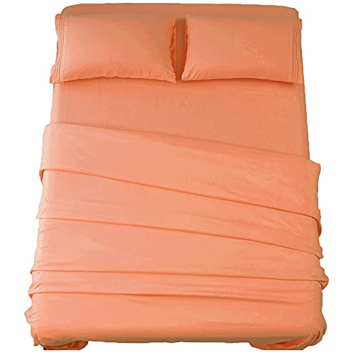 Image of SONORO KATE Bed Sheet Set Super Soft Microfiber 1800 Series Luxury Egyptian Sheets 16-Inch Deep Pocket,Wrinkle and Hypoallergenic-4 Piece (Coral, Queen)