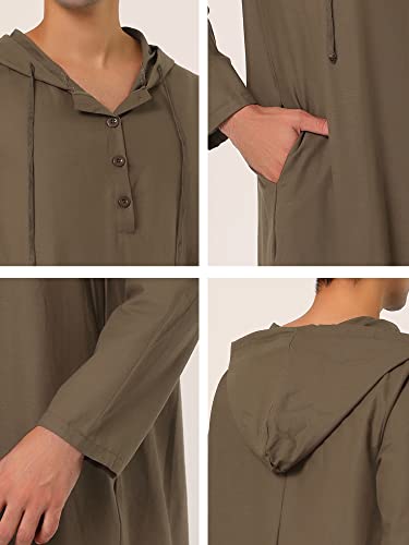 Lars Amadeus Men's Nightshirt Long Sleep Shirt Hooded Loungewear Nightgown Pajamas Small Brown #TOP4