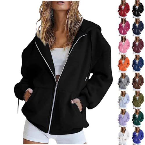 Oversized Zip up Hoodie for Women Long Sleeve Light Weight Drawstring Cropped Sweatshirt 2025 Y2K Fashion Jackets with Pocket3