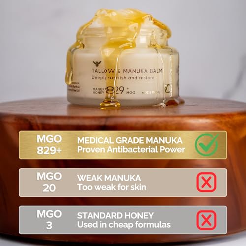 Cinder Brands 100% Grass-Fed Suet Beef Tallow and Manuka Honey Balm Natural Moisturizer Cream Vitamin E Oil for Face & Body Eczema Relief for Dry Skin Pure Tallow Face Moisturizer for Sensitive Skin