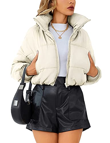 Womens Lightweight Warm Cropped Jacket Zipper Puffer Jacket Quilted Short Down Coat