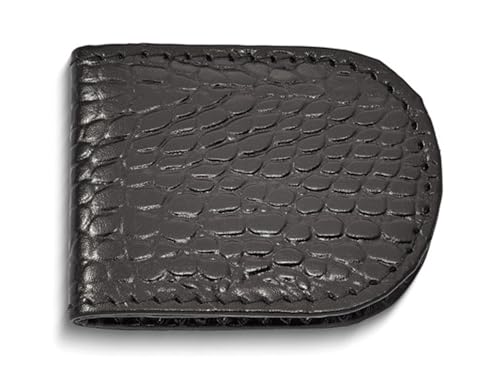 Black Leather Crocodile Grain Magnetic Money Clip3