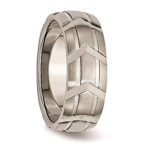Jewelry Pilot 8Mm Brushed & Polished Finish Tire Tread Designer Titanium Wedding Band - Size 10 #TOP3
