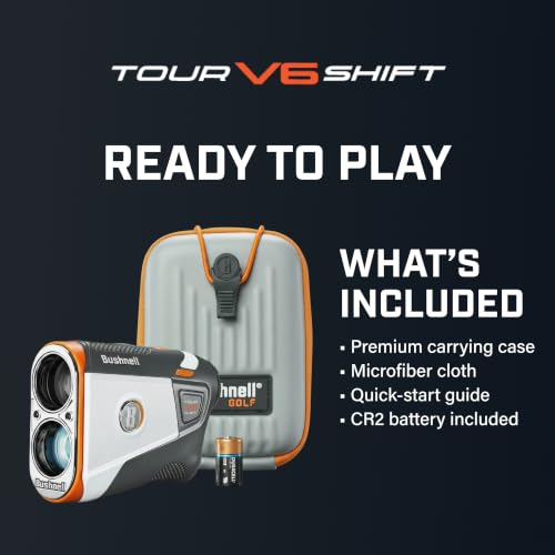 Image of Bushnell Golf Tour V6 Shift Laser Rangefinder with Slope Compensation, 1300-Yard Range, Flag Lock Vibration, Magnetic Cart Mount, 6X Magnification, Waterproof - Tournament Legal