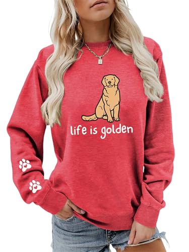 Semisun Life Is Golden Sweatshirt Women Cute Golden Retriever Graphic