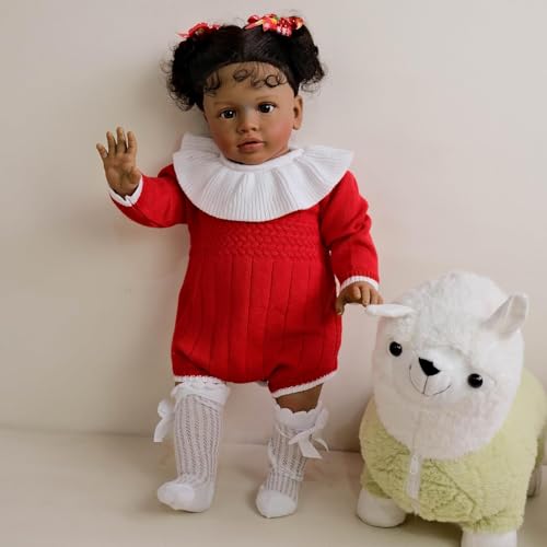 ROSHUAN Reborn Kleinkind Puppen Schwarzes Mädchen 26 Zoll Große Größe Reborn Babypuppen Afroamerikanische Realistische Babypuppe Weiches Tuch Körper Lebensechte Kleinkindpuppe